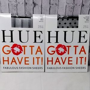 HUE Gotta Have It 16605, 16606 Classic Dot Stripe Sheer Hosiery Control Top Sz 1